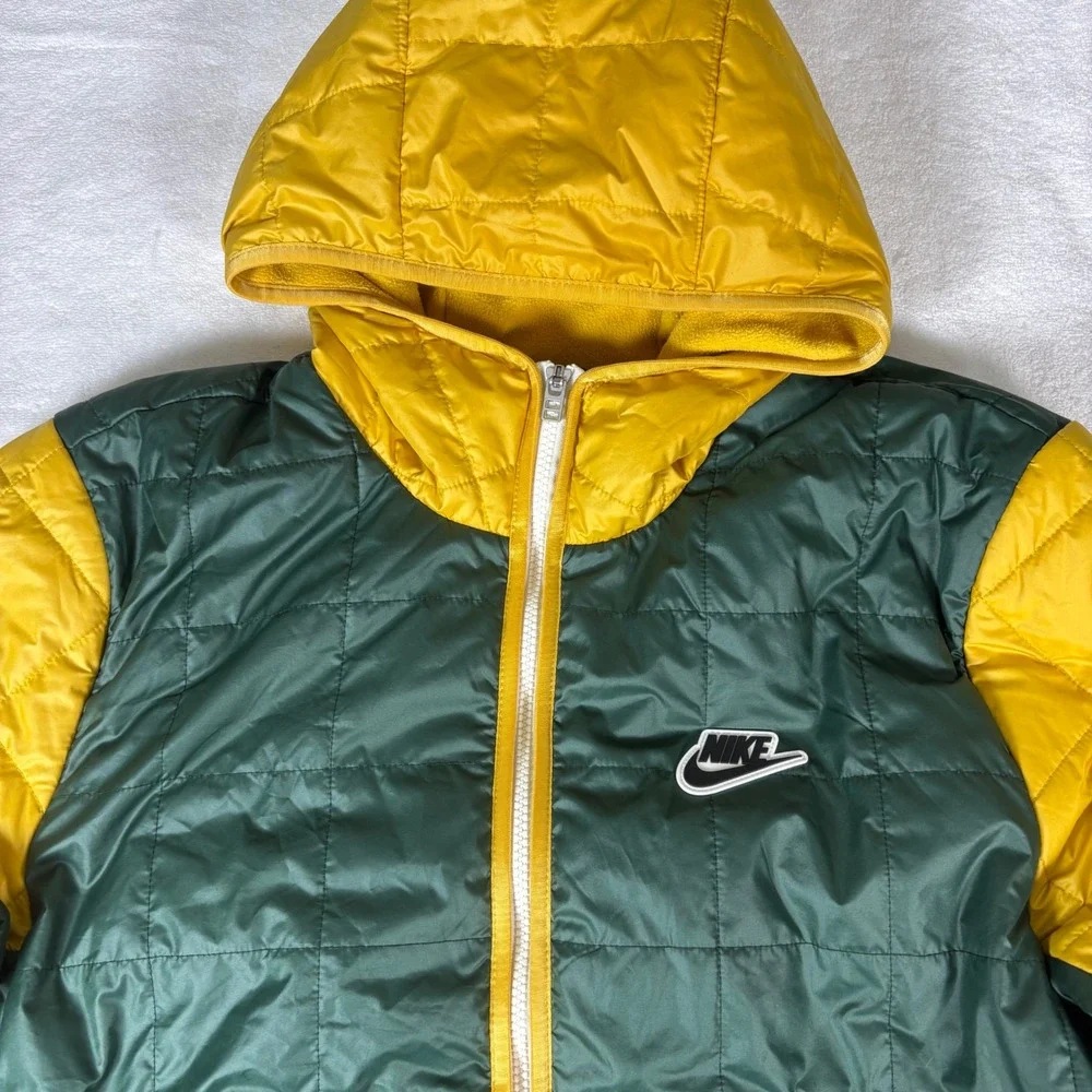 Nike Hooded Puffer Ski Jacket Mens Large‎ Color Block Green Yellow Red Full Zip - Picture 8 of 15